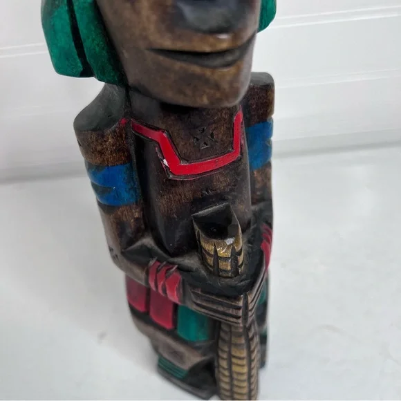 aztec wooden carved wood painted totem - Picture 12 of 13